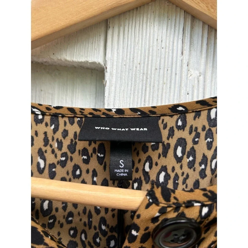 Who What Wear Long Sleeve Bold‎ Button Leopard Print Belt Midi Dress S NWT